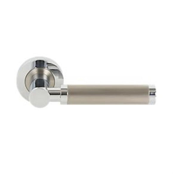 Jedo Nicola Twin Tone Lever on Rose Door Handle Pack Pol. Chrome/Sat Nickel