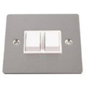 Volex 10A 2-Gang 2-Way Switch Wht Ins SS Round Edge (47113)