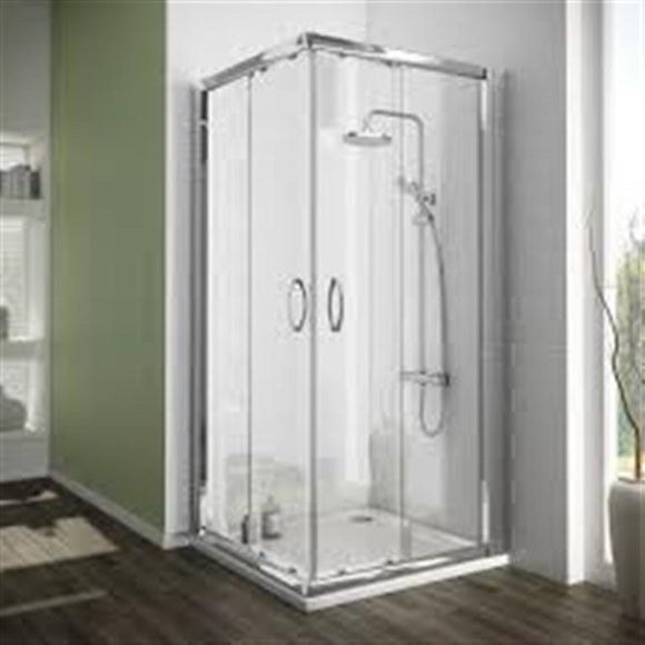 POLISHED SILVER EFFECT CORNER ENTRY SHOWER ENCLOSURE