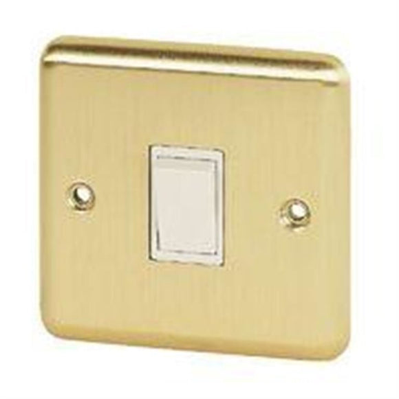 VOLEX 10A 1-GANG 2-WAY SWITCH WHT INS BRUSHED BRSS ROUND EDGE