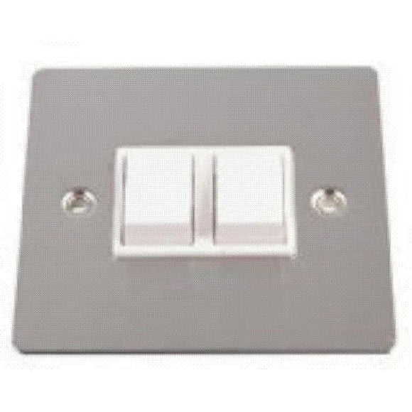 Volex 10A 2 Gang 2 Way Switch Satin Chrome White Button