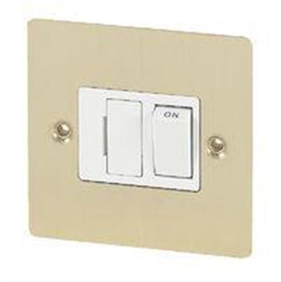 Volex 13A Switched FCU Wht Ins Brushed Brass Flt Plt