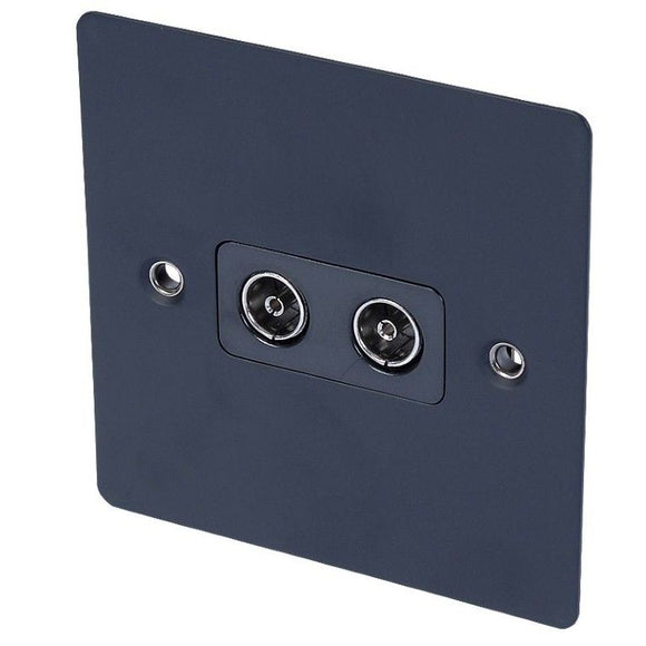 Twin tv socket blk ins matte black flat plate