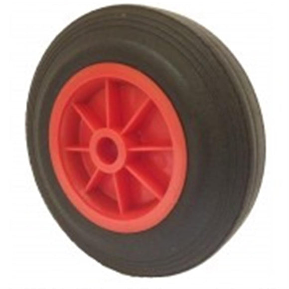 160mm Black Solid Rubber Tyre wheel on a Red Polypropylene (Plastic) Centre