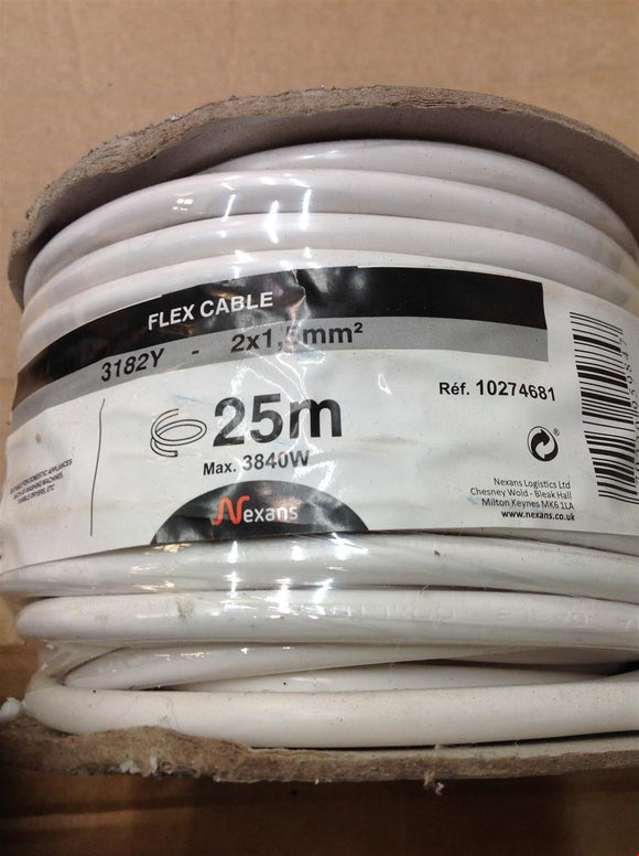 Nexans 3182Y White 2 core Multi-core cable 1.5mm² x 25M