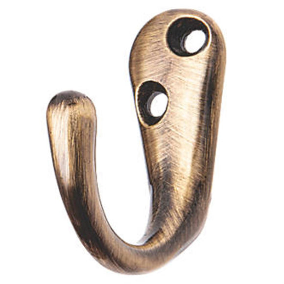 Smith & Locke Single Robe Hooks Antique Brass 39mm 5 Pack