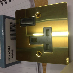 Volex Brass Effect Single Plug Socket with Black Inserts