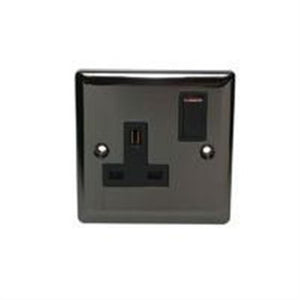 Volex 13A 1-Gang DP Switched Socket Blk Ins BN Round Edge