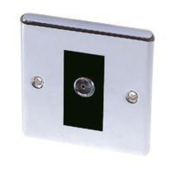 LAP 1 Gang Coaxial TV Socket Black Insert Polished Chrome