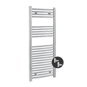 Kudox Curved Chrome Towel Rail & Angled Valves 1100 x 500mm 358W 1222Btu