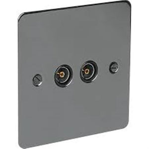 Volex Twin TV Socket Black Nickel Flat Plate