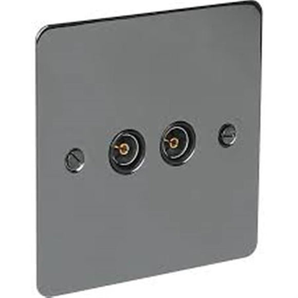 Volex Twin TV Socket Black Nickel Flat Plate