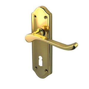 Jedo Sherborne Lever on Backplate Door Handle Pair Polished Brass