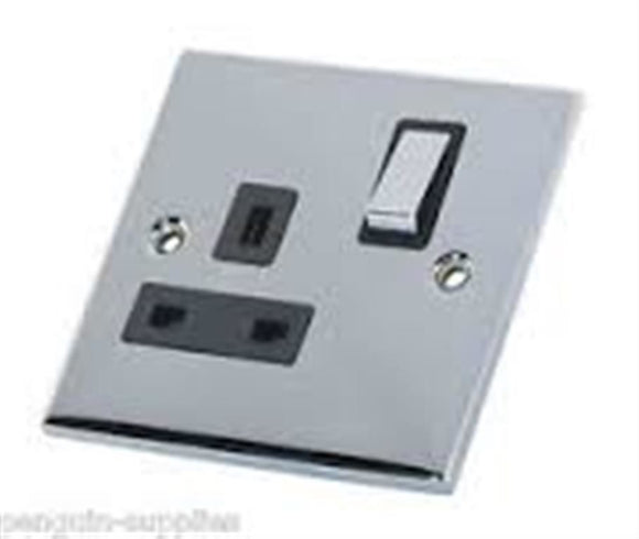 Crabtree 13A 1-Gang DP Switched Socket Blk Ins Pol Chrome Flat Plate