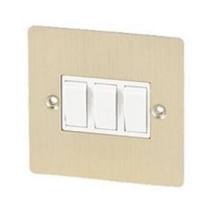 Volex 10A 3G 2W Sw Wht Ins Brushed Brass Flt Plt