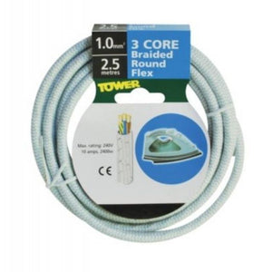 IRON CABLE  Braided Round Flexible Cable 2043Y 3-Core 1mm² x 2.5m Black & White