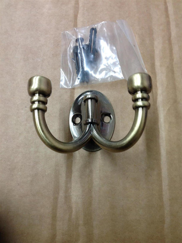 Smith & Locke Ball- End Twin Robe Hook Antique Brass 54mm