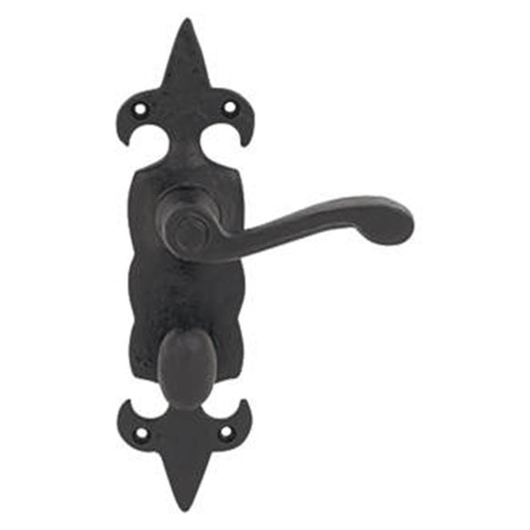 CARLISLE BRASS FLEUR DE LYS LOB BATHROOM DOOR HANDLES PAIR ANTIQUE BLACK