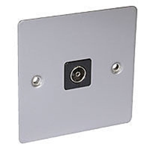 Volex TV Skt Blk Ins Satin Chrome Flat Plate