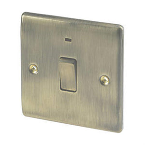 BRITISH GENERAL NEXUS METAL 20A 1-GANG DP CONTROL SWITCH ANTIQUE BRASS WITH LED