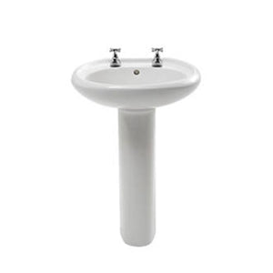 TRADE BASICS BASIN-TO-GO FULL PEDESTAL BATHROOM BASIN 2 TAP HOLES 570MM