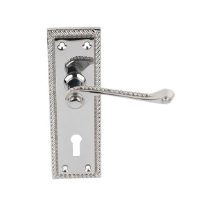 Georgian Long Backplate Door Handle Pair Polished Chrome