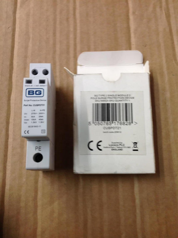 BG Electrical CUSPDT21 1 Module Type 2 Single Phase TNCS DIN-Rail Mounted Surge