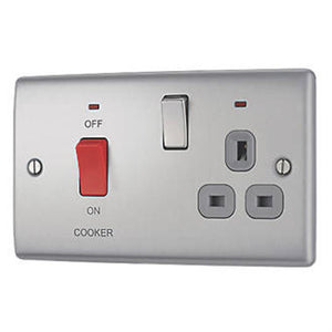 ISH GENERAL NEXUS METAL 45A 2-GANG DP COOKER SWITCH & 13A DP SWITCHED SOCKET BRU