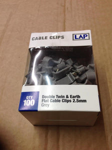 LAP Cable Clips Double Grey for Twin & Earth Cable 2.5mm Pack of 100 X 2