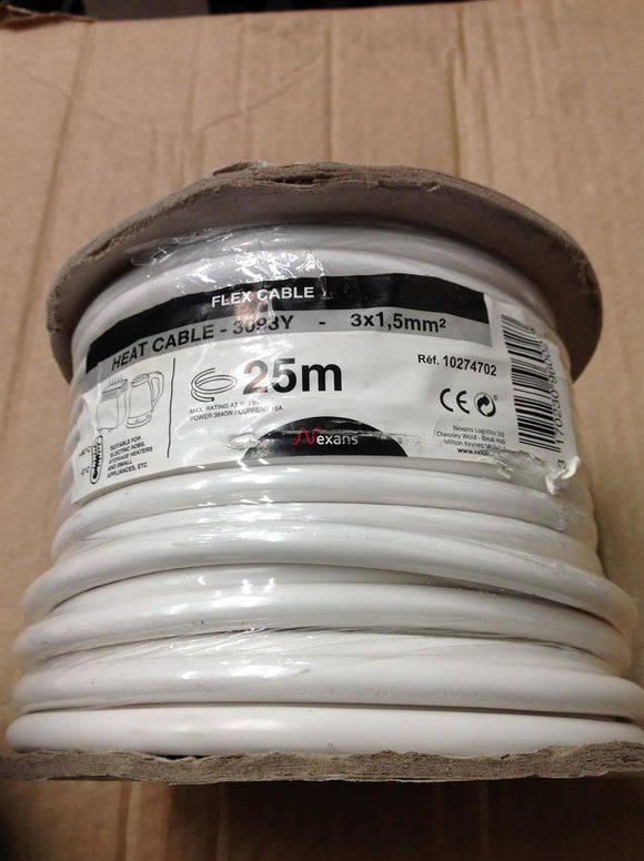 Nexans 3093Y White 3 core Heat Resistant, 1.55mm² x 25m