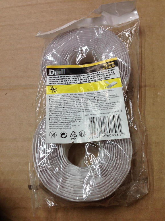 Diall White Hook & loop Tape (W)20mm