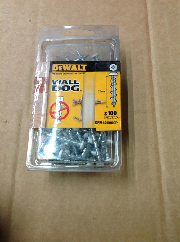 100 Pieces DeWalt Wall-Dog Screw Anchors Pan Head - White No Wall Plug Needed