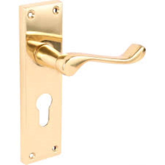 scroll euro lock brass door handle