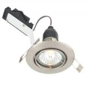 Sylvania Adjustable Round Mains Volt. FR Downlight Brushed Steel 24V