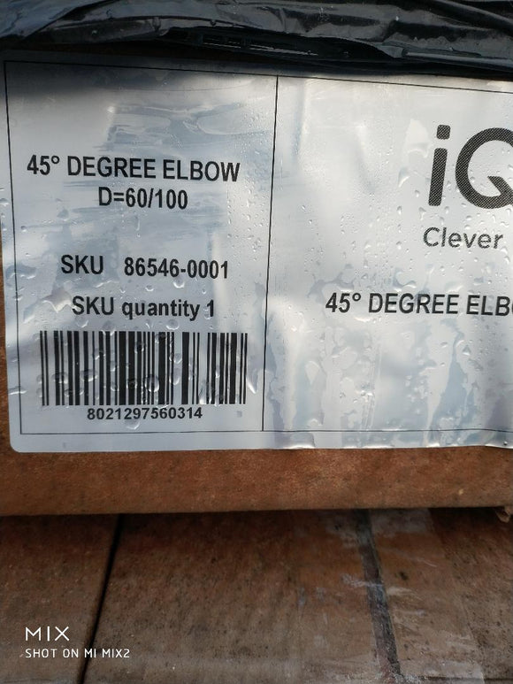 IQE / sime 45 Degree Elbow 60/100mm boiler flue elbow