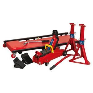 5 Pce Sealey Lifting Kit 2 Tonne (Jack/Axle Stands/Creeper/Chocks/Wrench)