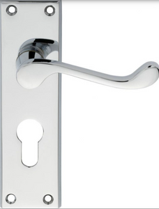 Polished Chrome Lever Door Handle (Euro Lock) Scroll Range Fire Rated