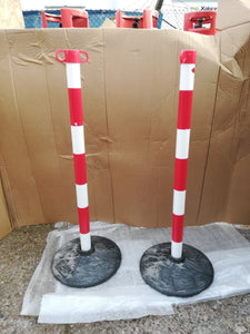 2 x Red & White Safety Crowd Security Fence Barrier Posts Bases