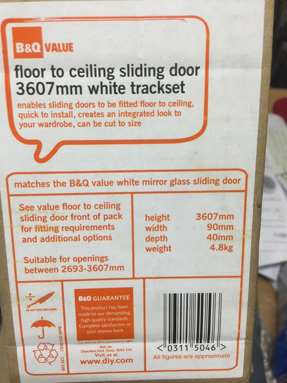 B & Q VALUE FLOOR TO CEILING SLIDING DOOR 3607MM WHITE TRACKSET